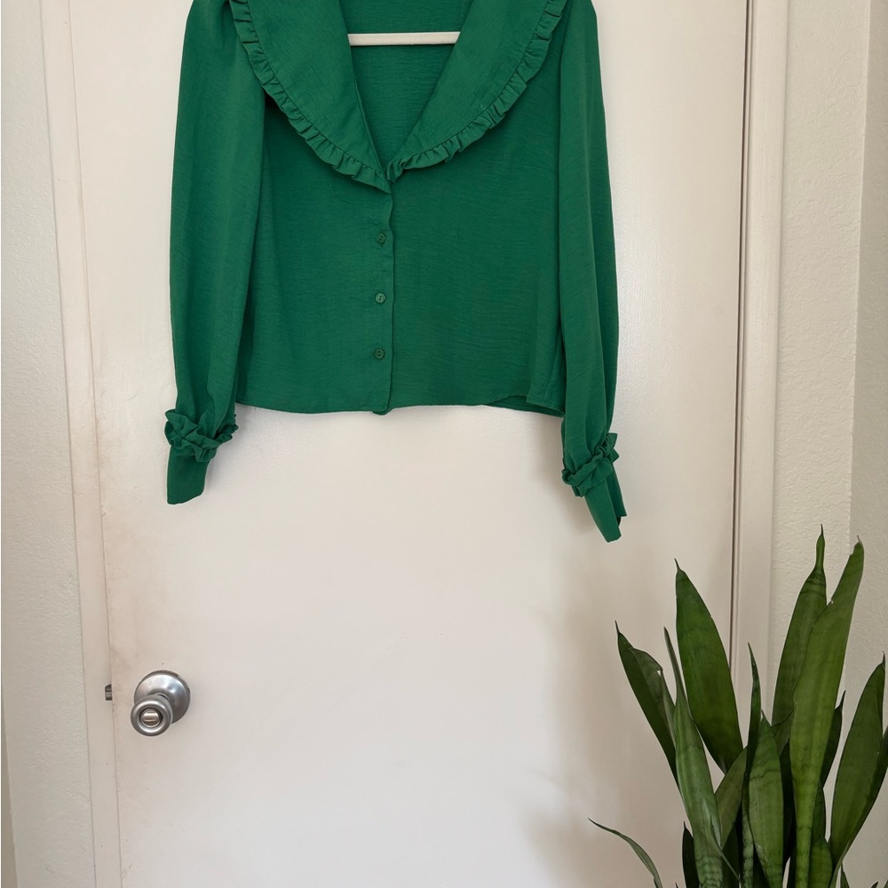 Green Ruffled Women's Top